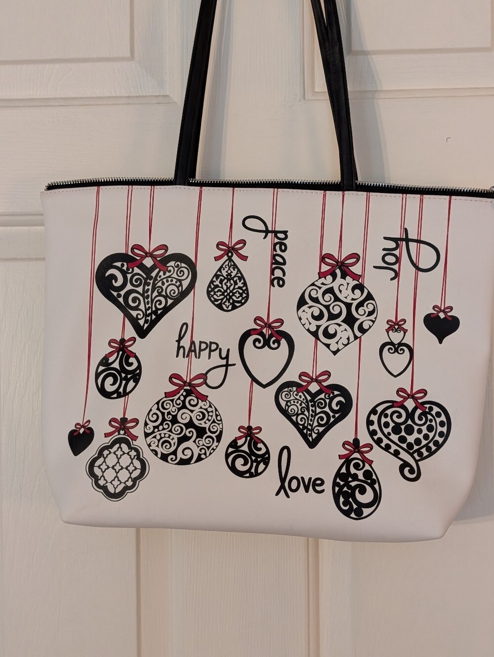 Brighton Women’s Tote Bag with Black and Red Heart Ornaments